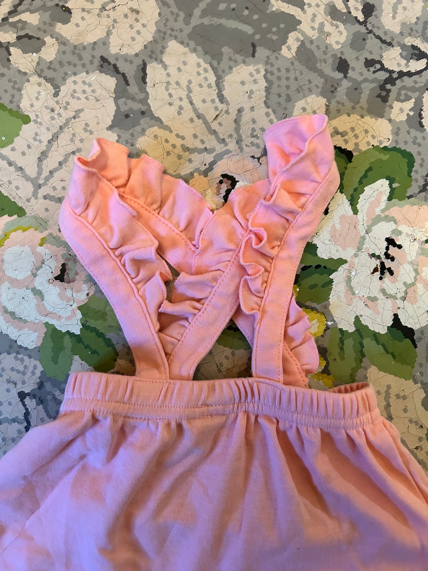 George 3/6m pink ruffle strap overalls