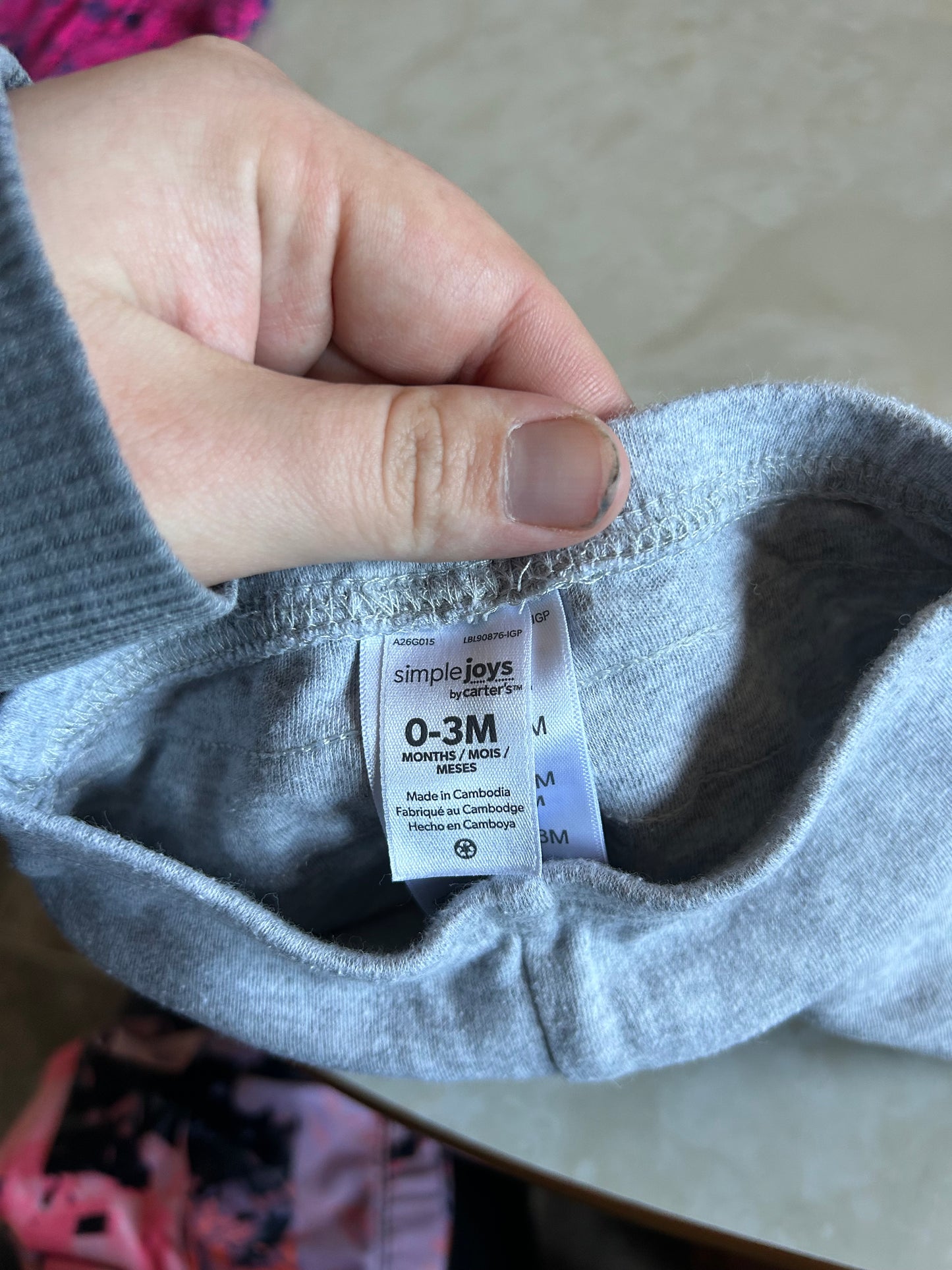 Carters 0/3m grey ruffle bum leggings