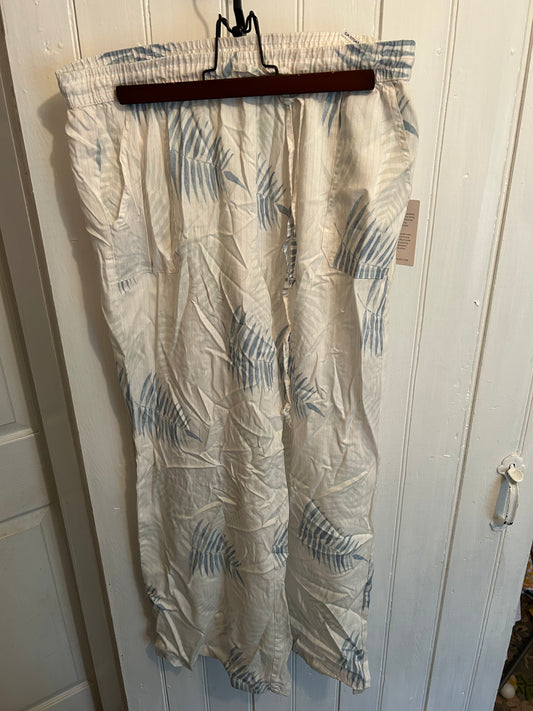 NEW Billy T large white & blue leaf print linen pants