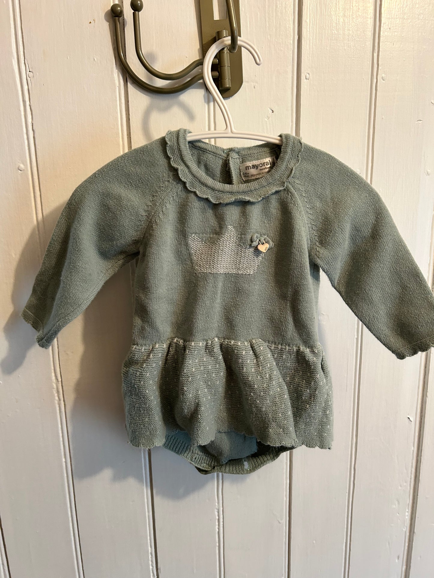 Mayoral 2/4m green knit skirted romper