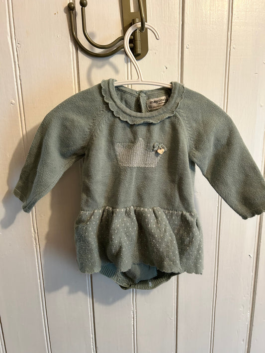 Mayoral 2/4m green knit skirted romper