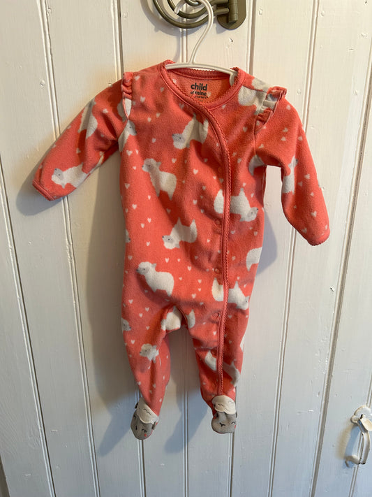 Carters 3/6m pink sheep fleece sleeper