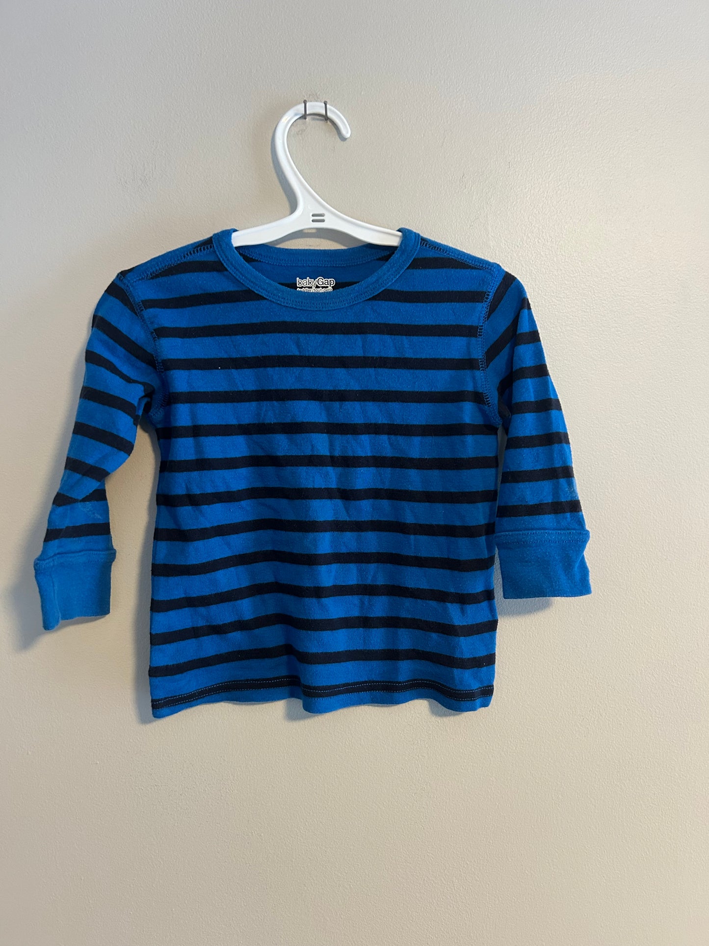 Gap 12/18m blue & black striped long sleeve shirt