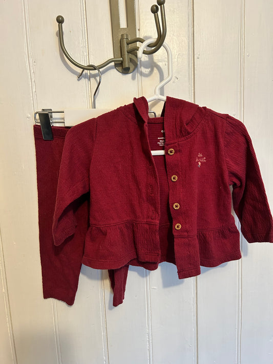 Carters 6m burgundy floral cardigan & leggings set