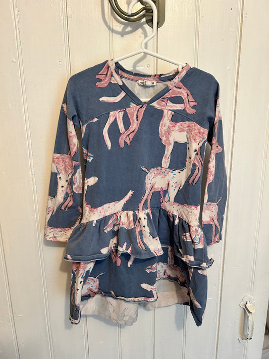 Art & eden 3t pink & blue deer ruffle dress