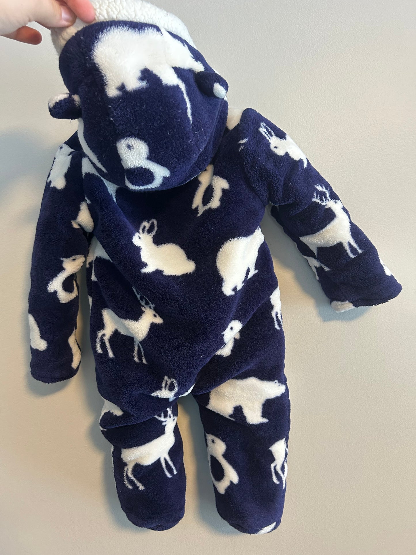 Lily & Jack 3/6m blue animal fleece bunting suit