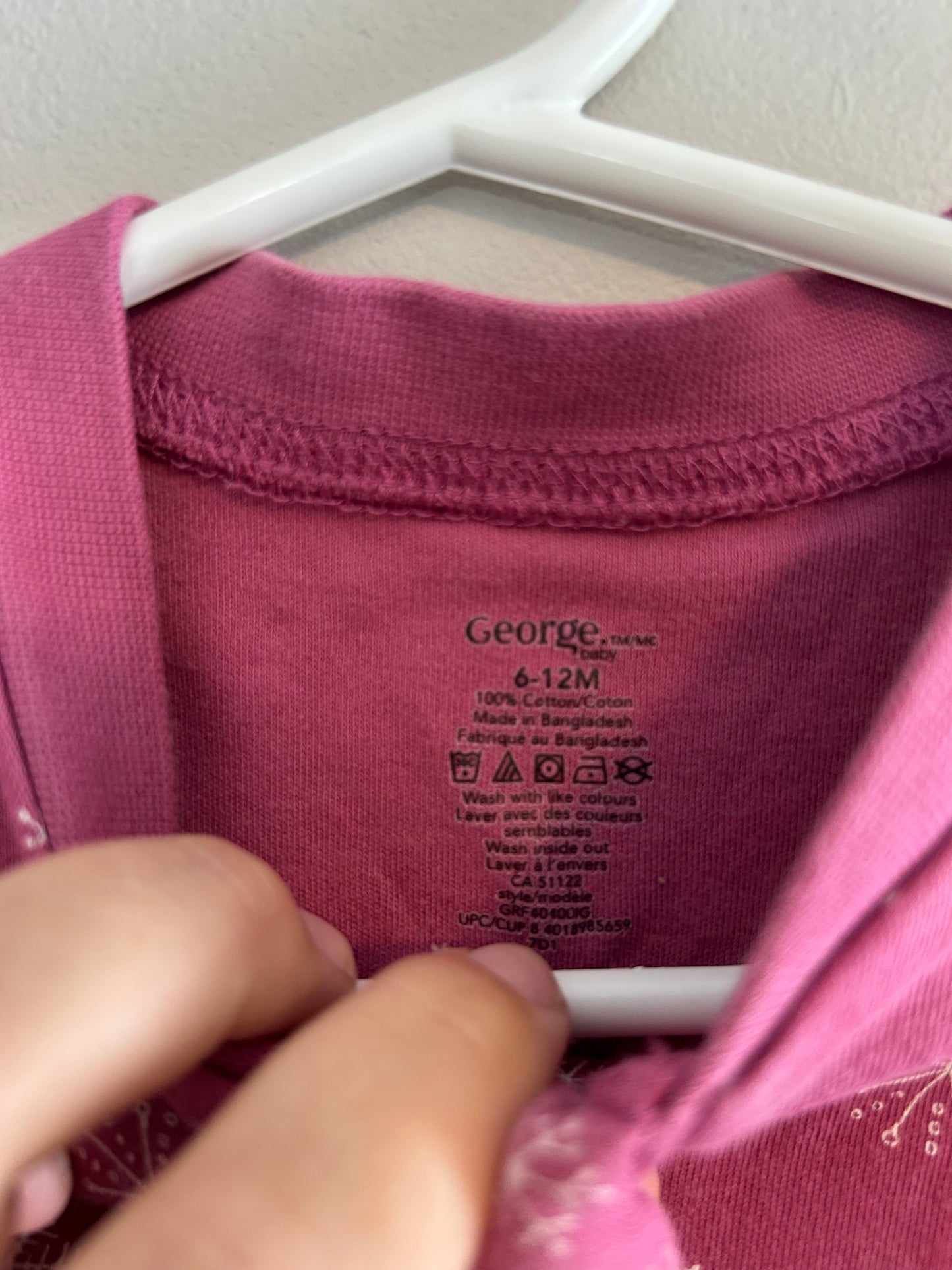 George 6/12m pink snowflake sleeper