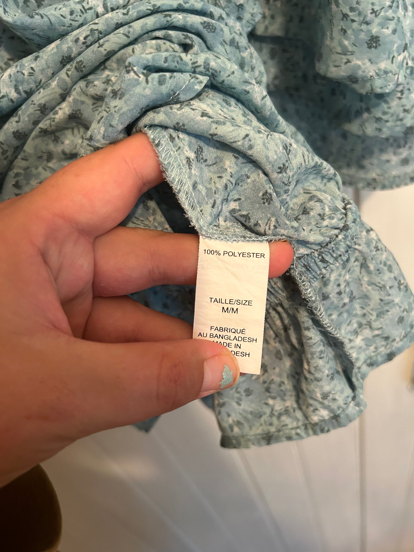 Suzy sheir medium blue floral ruffle blouse