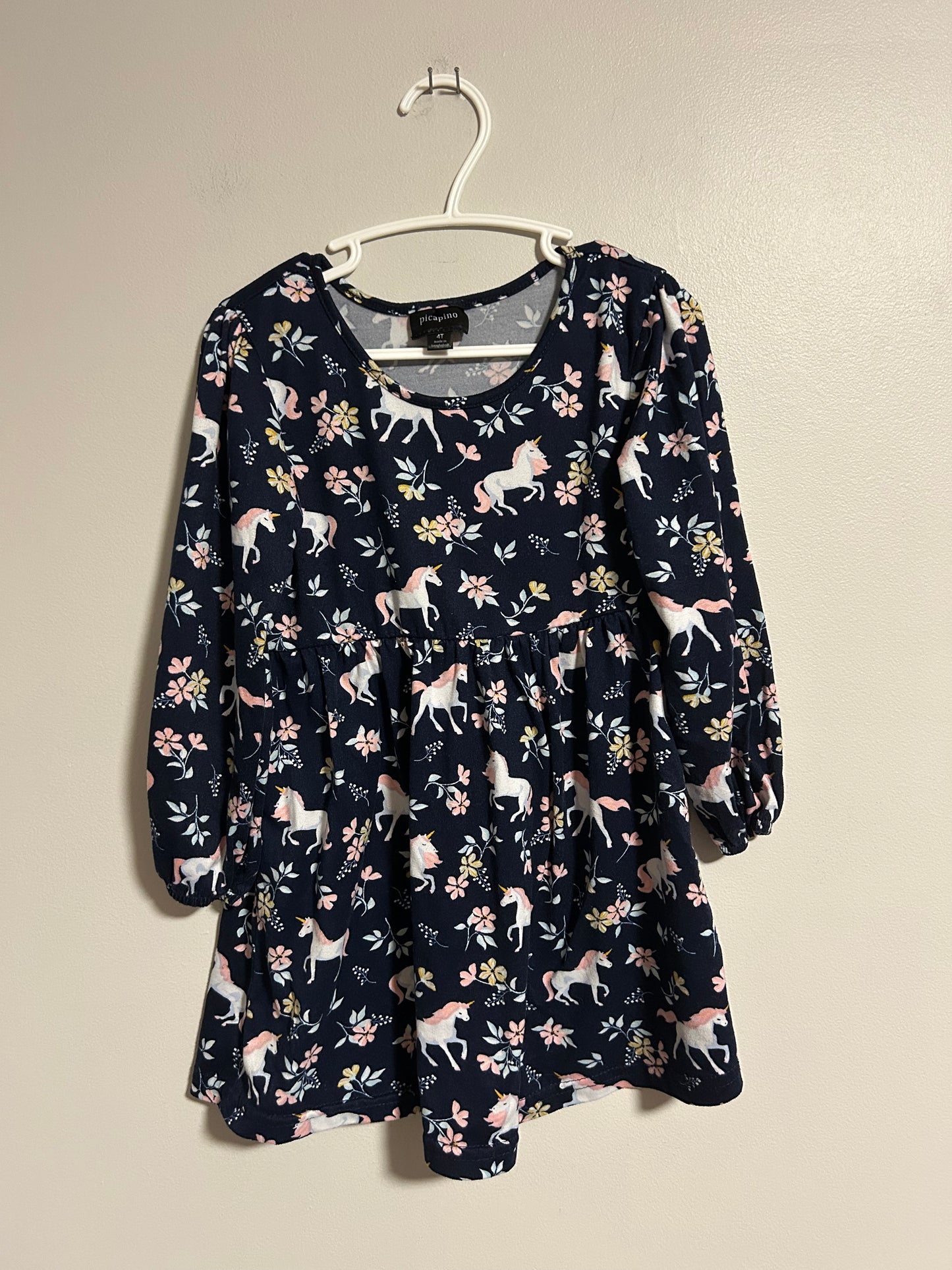 Picapino 4t navy & pink unicorn dress