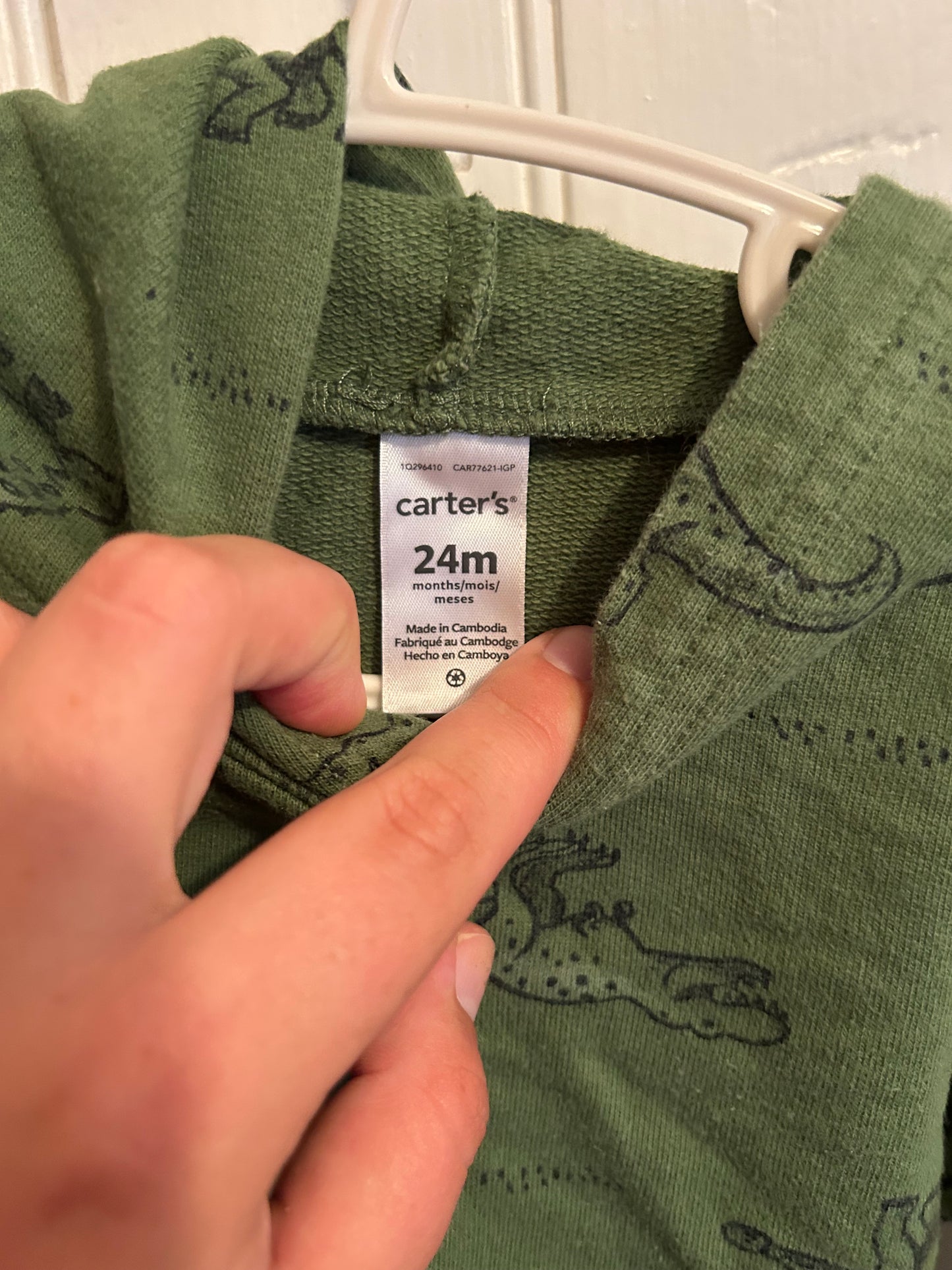 Carters 24m green Dino hoodie