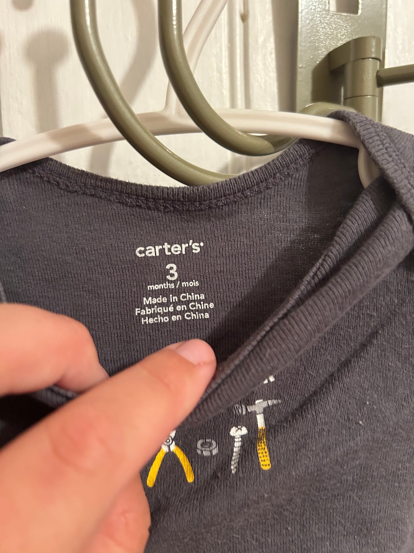 Carters 3m grey construction onesie lot