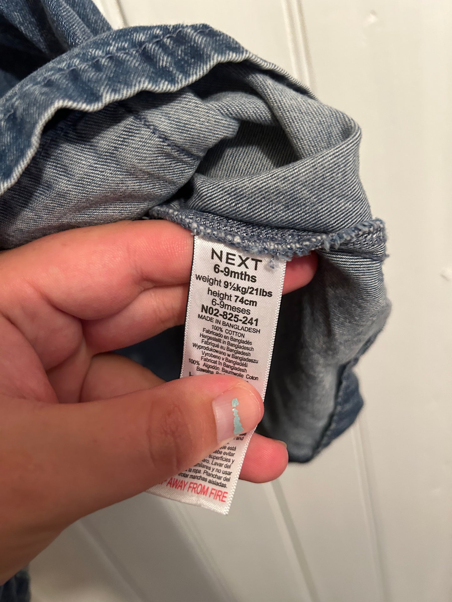 Next 6/9m denim heart pocket dress