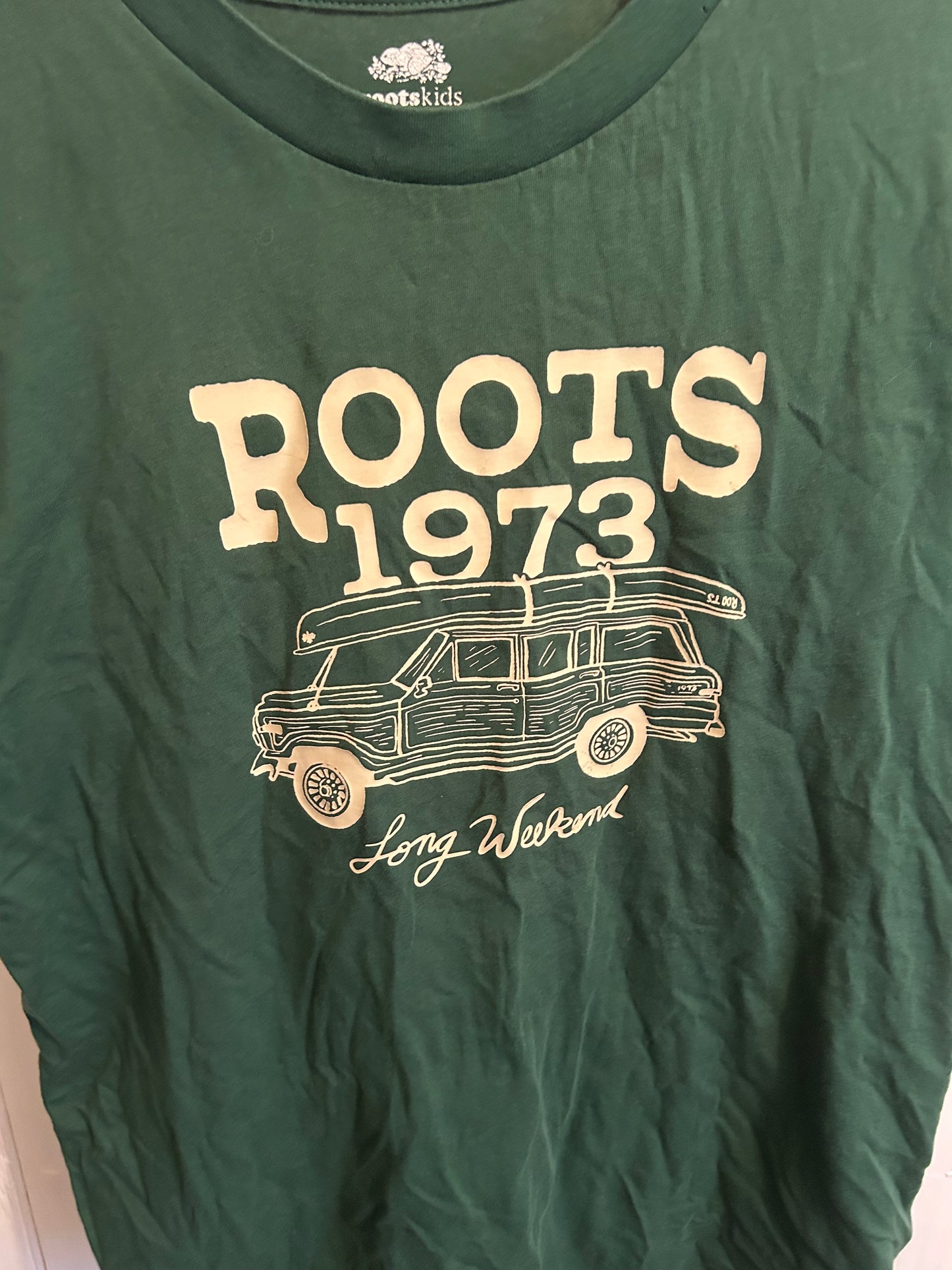 Roots kids 13/14 green caravan graphic T-shirt