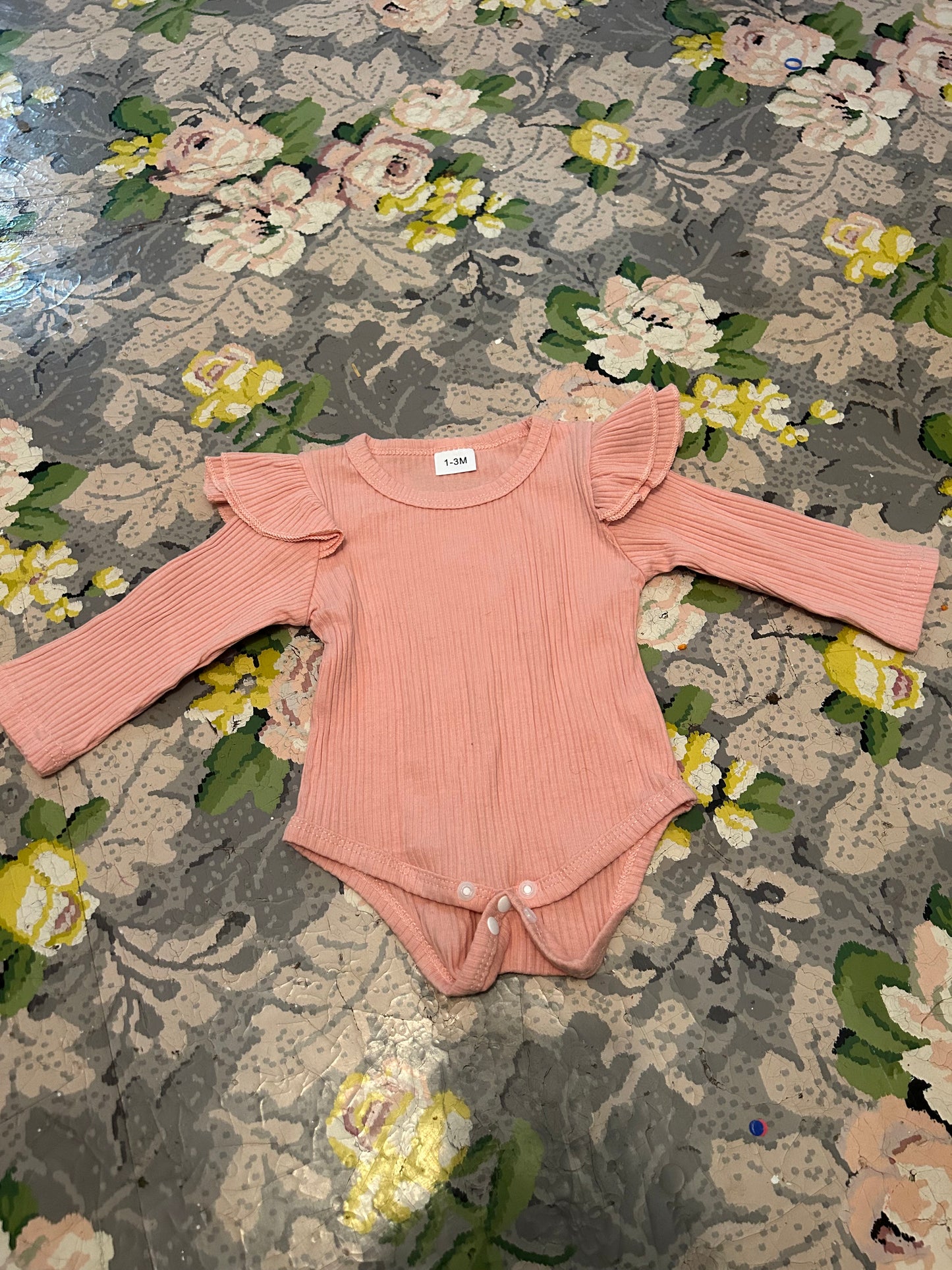 Small shop 1/3m pink ribbed ruffle onesie