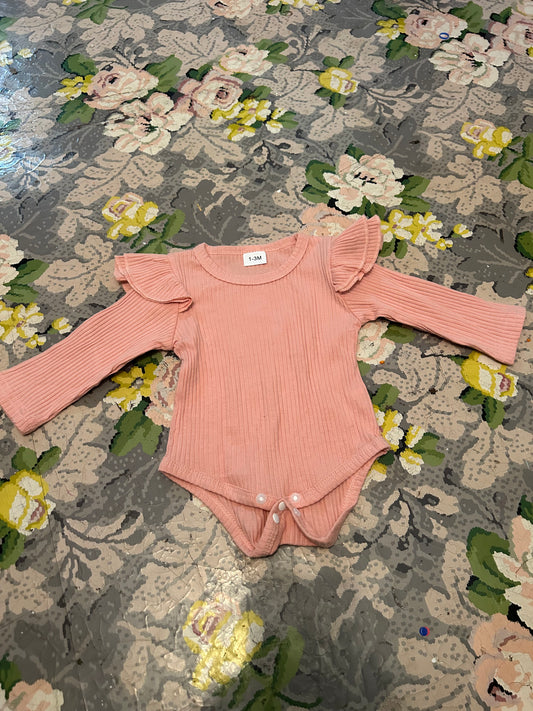 Small shop 1/3m pink ribbed ruffle onesie