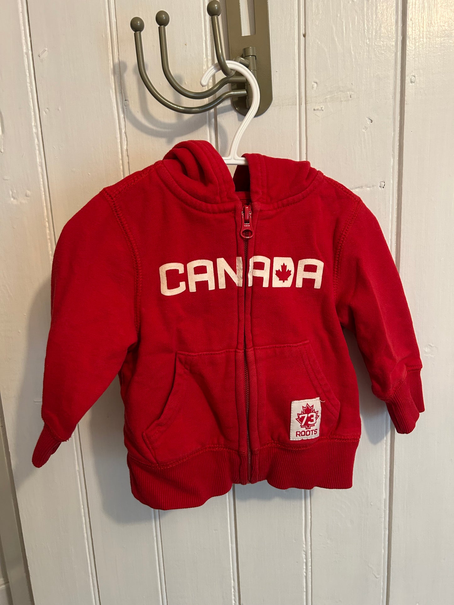 Roots 6/12m red canada zip up hoodie