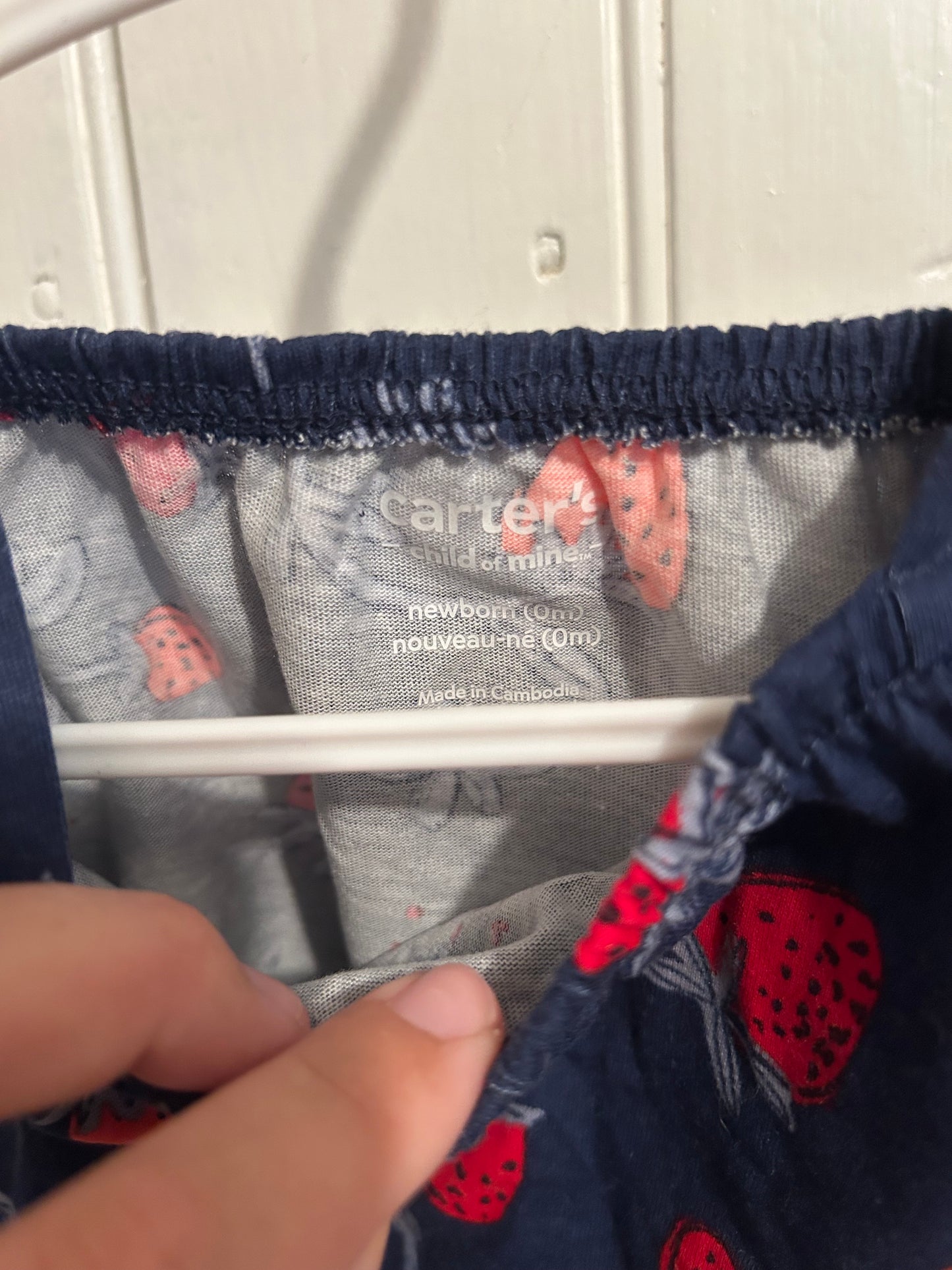 Carters newborn blue & red strawberry top
