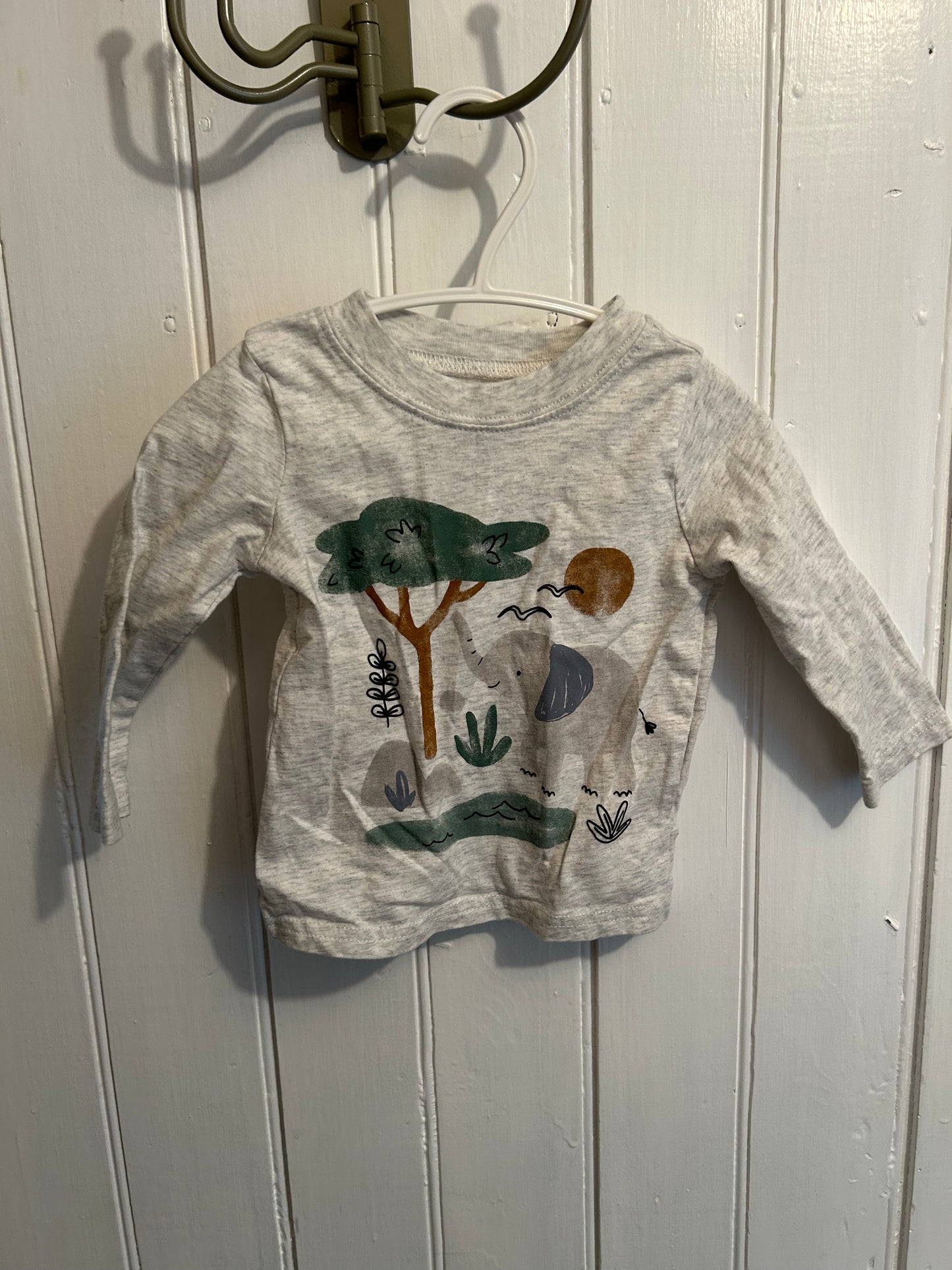 Carters 6/9m grey elephant long sleeve top