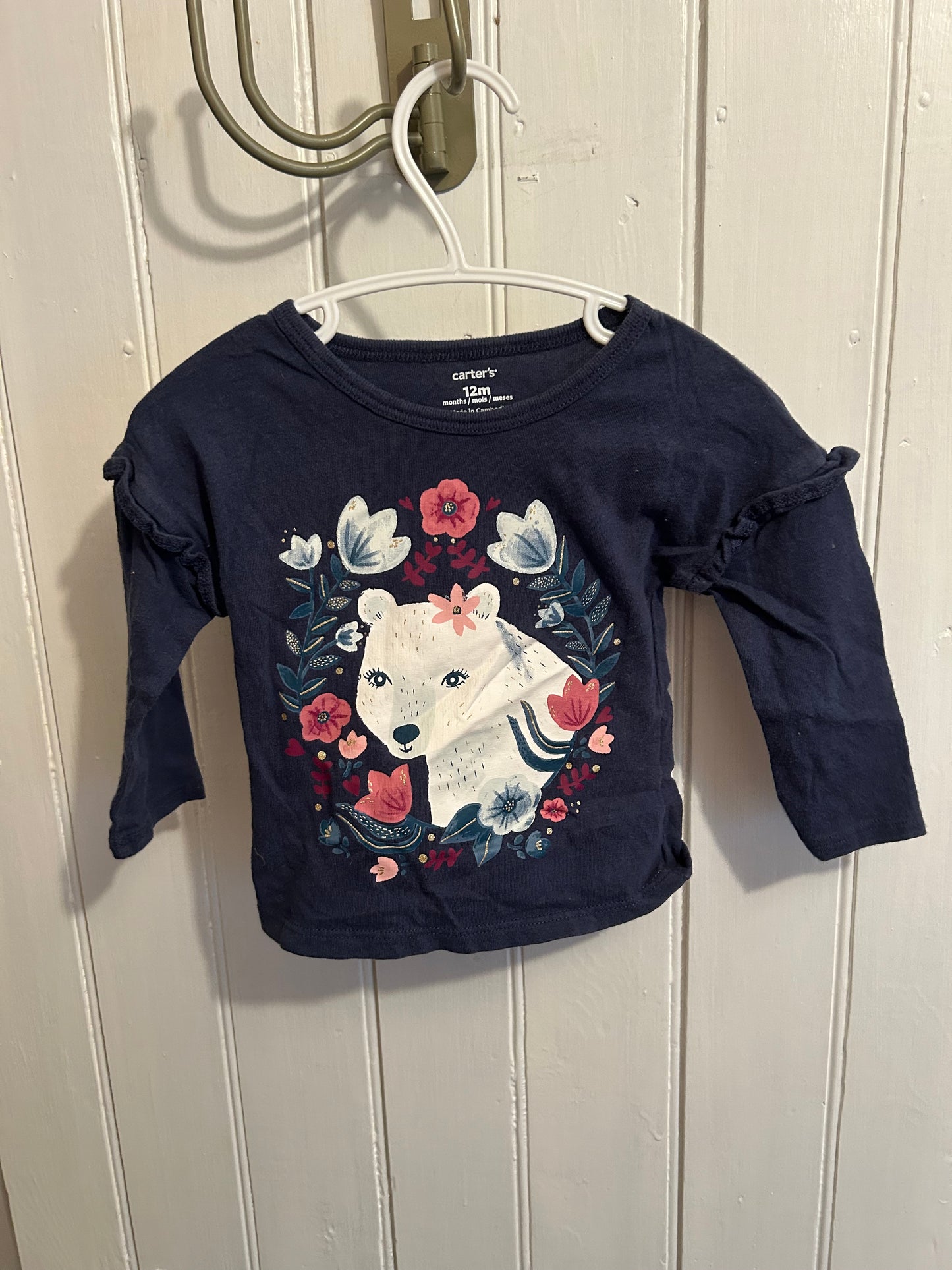 Carters 12m navy floral bear long sleeve top