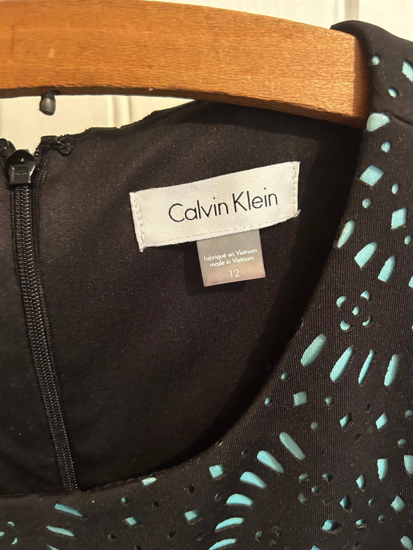 Calvin Klein 12 black & teal lace dress