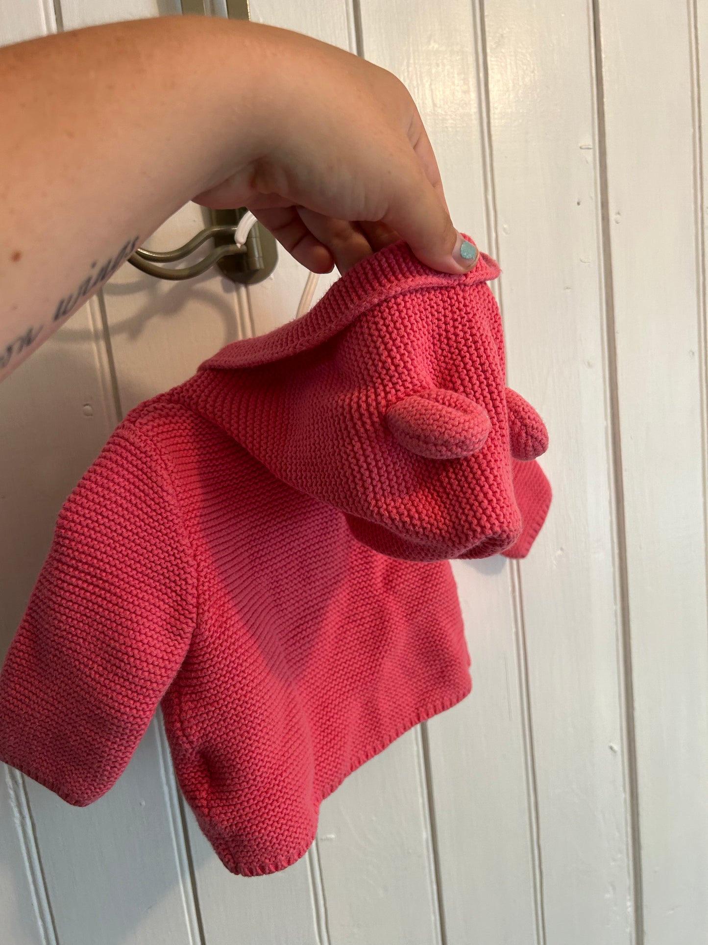 Gap 0/3m pink knit bear cardigan