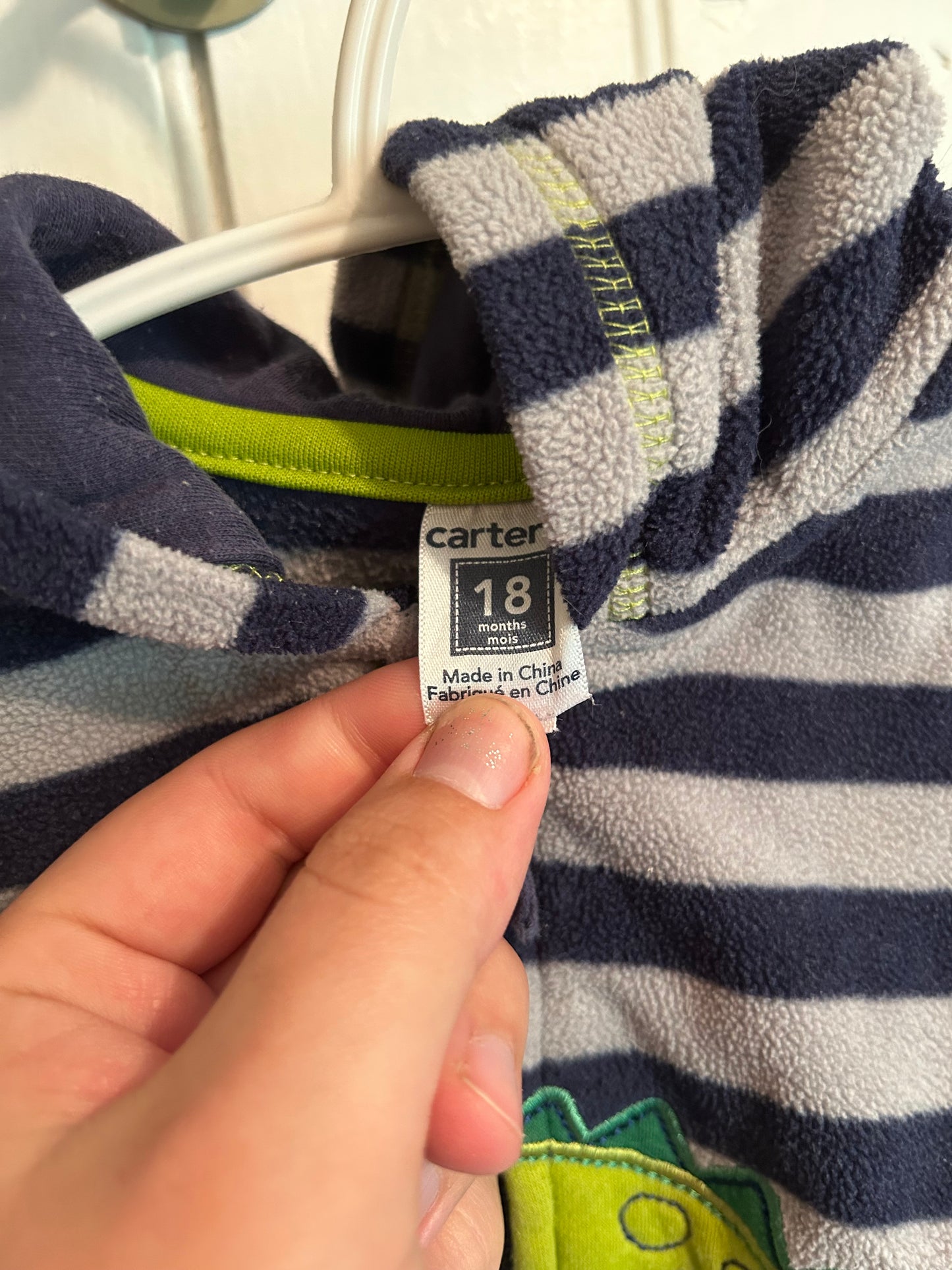 Carters 18m navy striped green Dino hoodie
