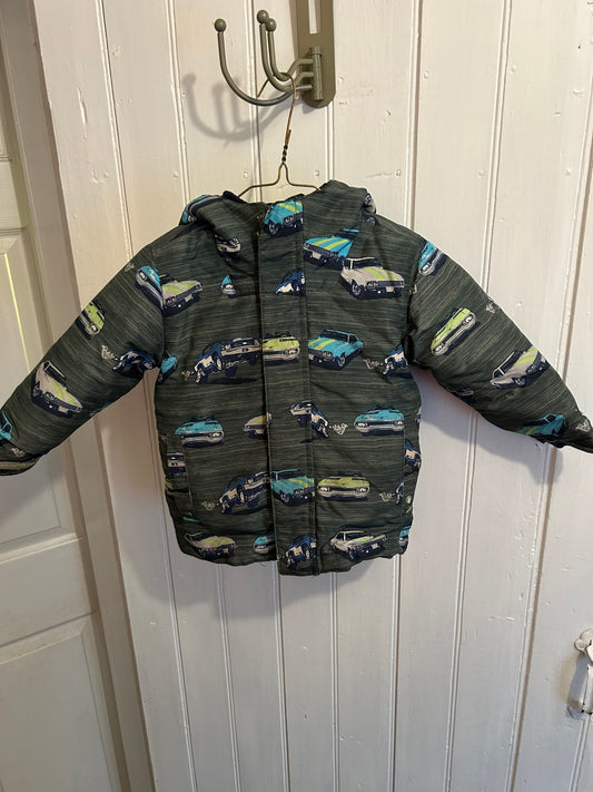 The children’s place 2t green & blue car winter jacket