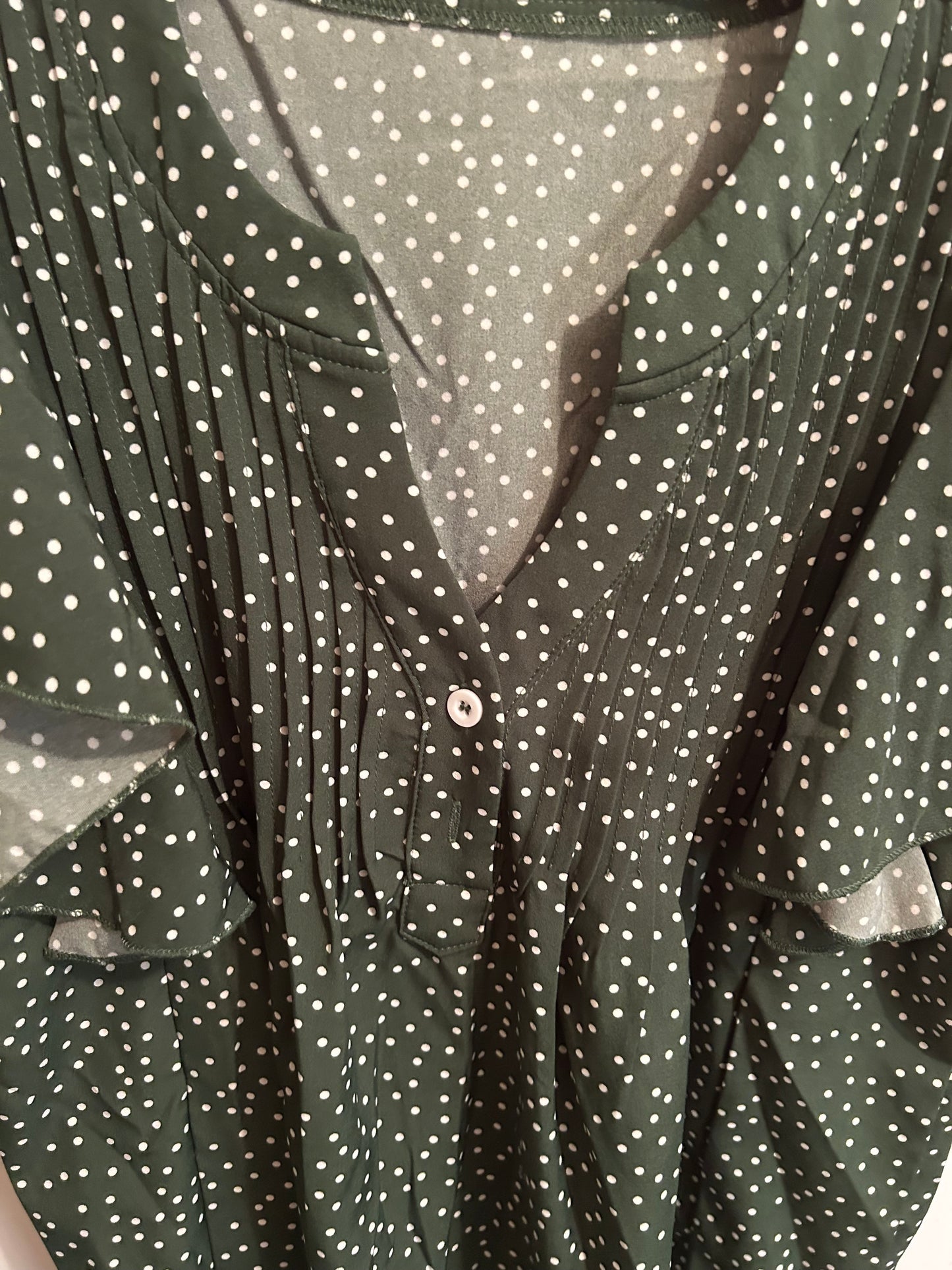 Shein small green polka dot ruffle blouse