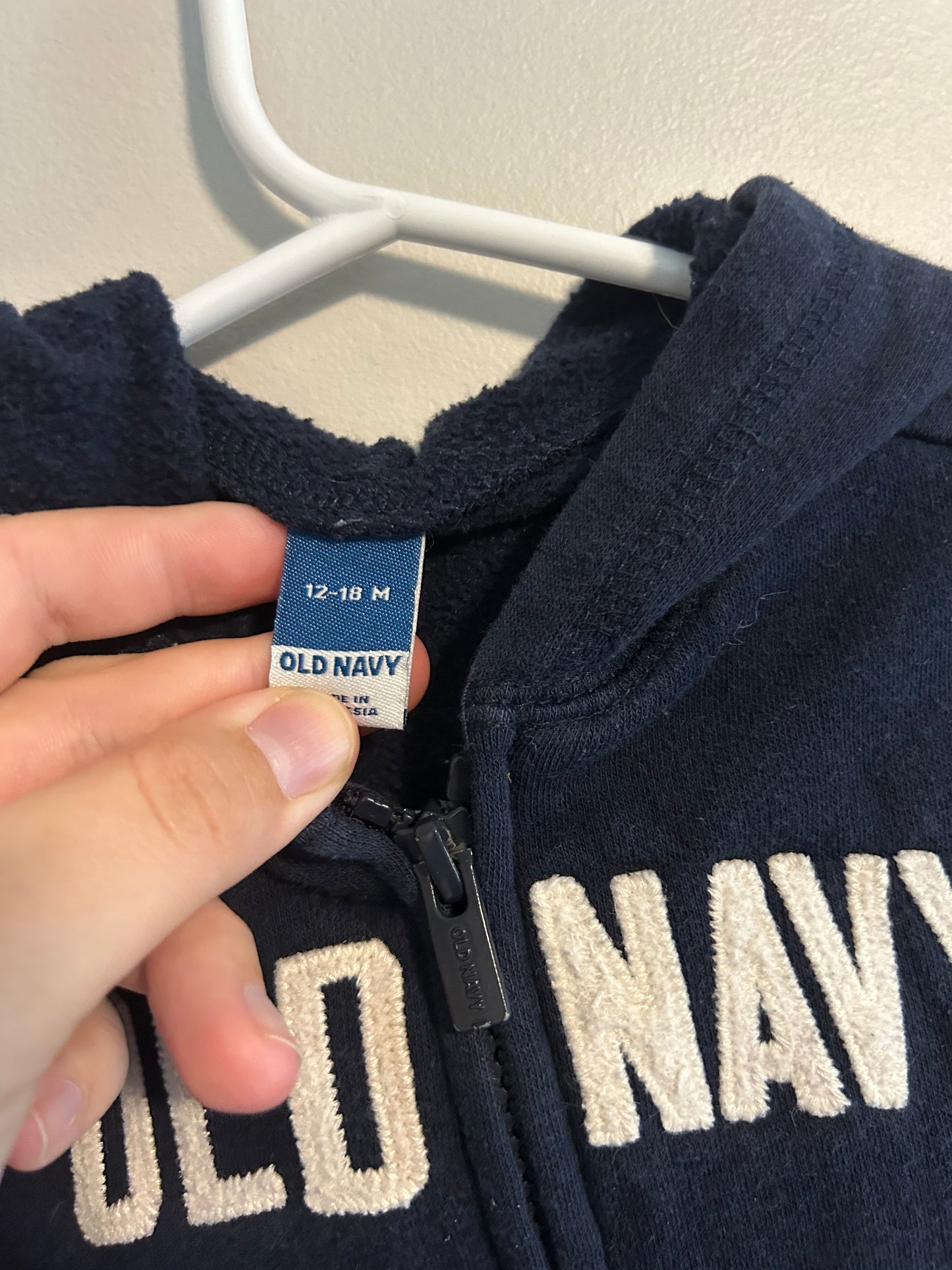 Old navy 12/18m navy blue zip up hoodie