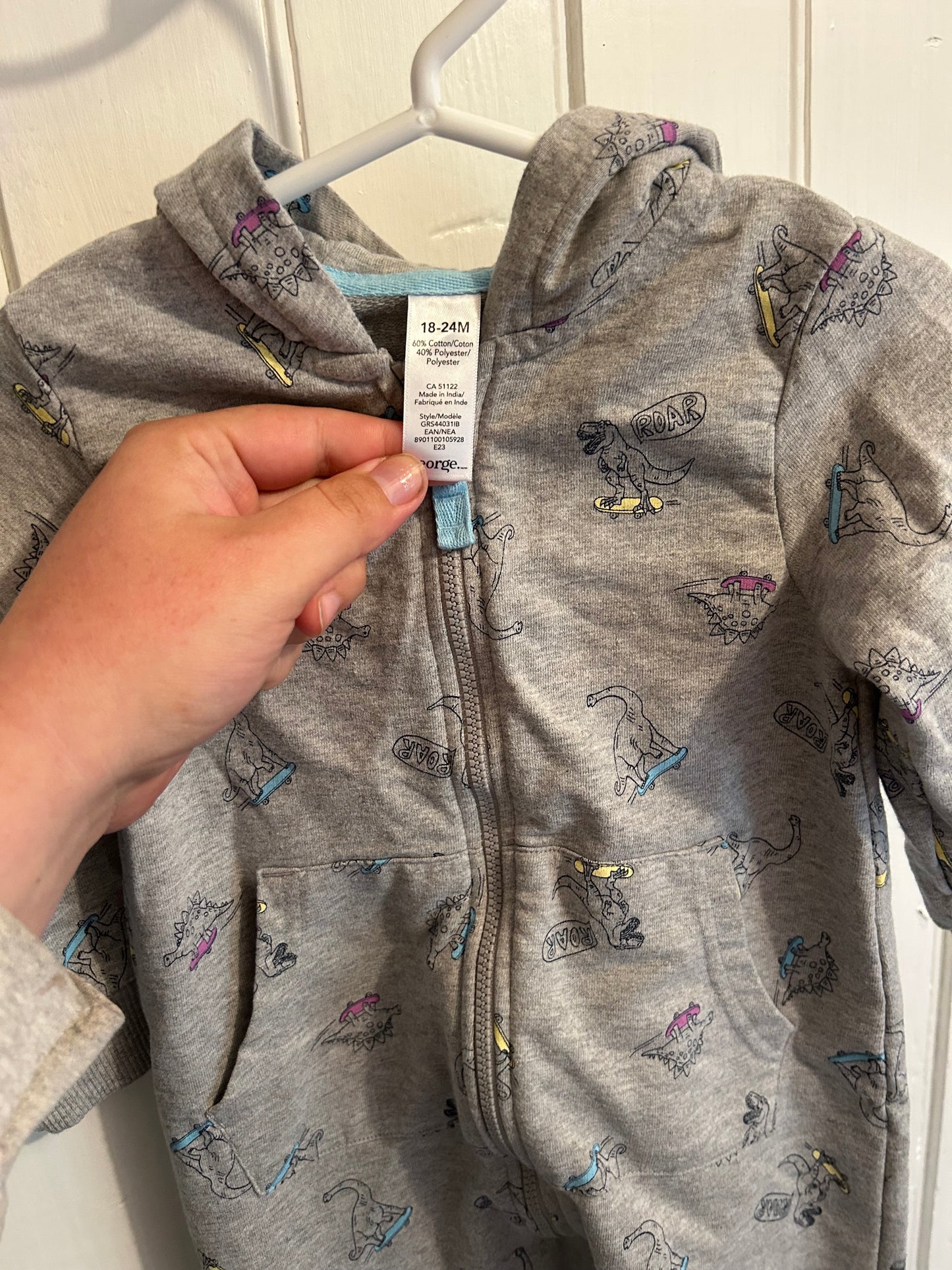 George 18/24m skate Dino sweater romper