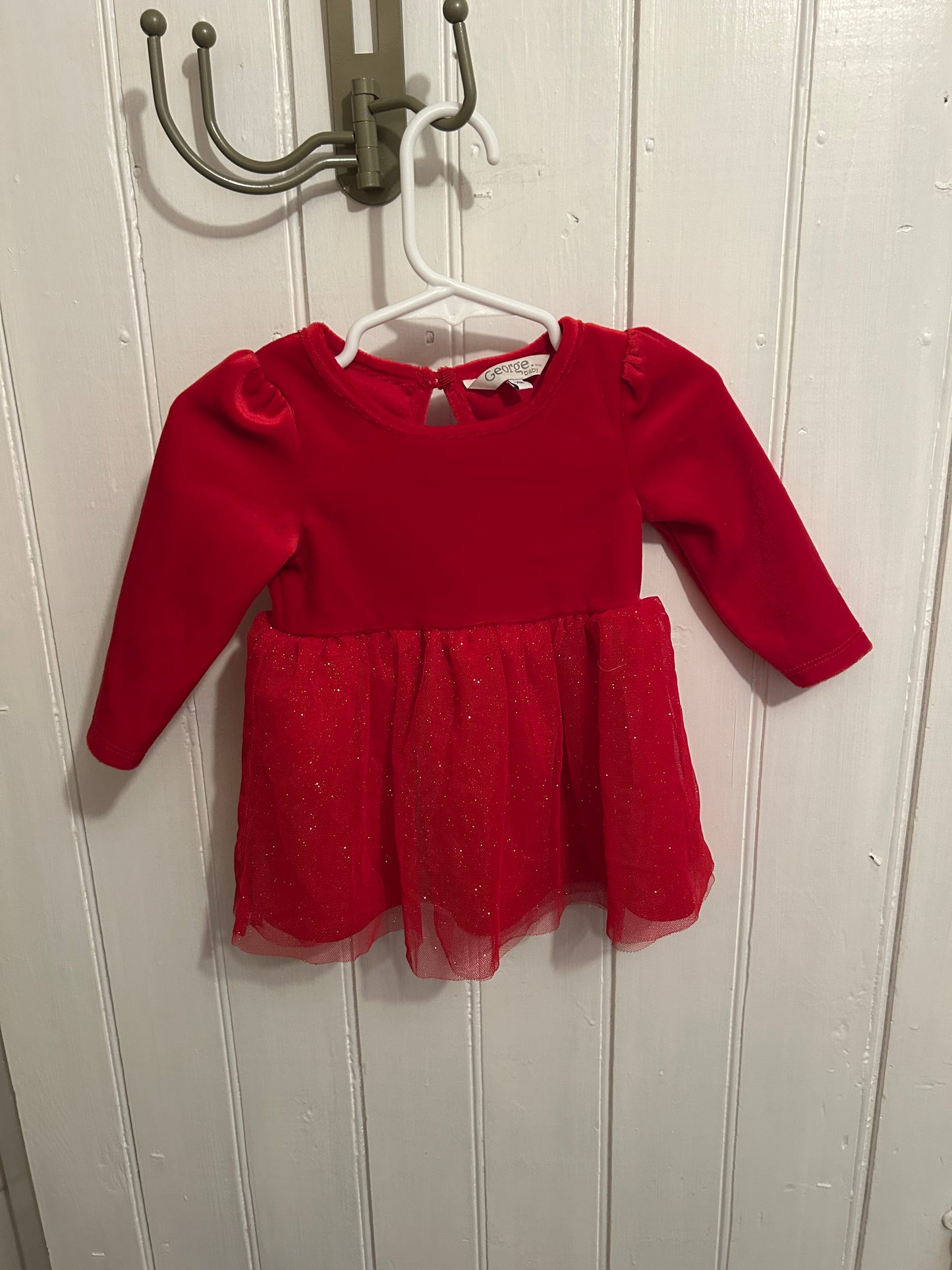 George 3/6m red velvet tulle dress