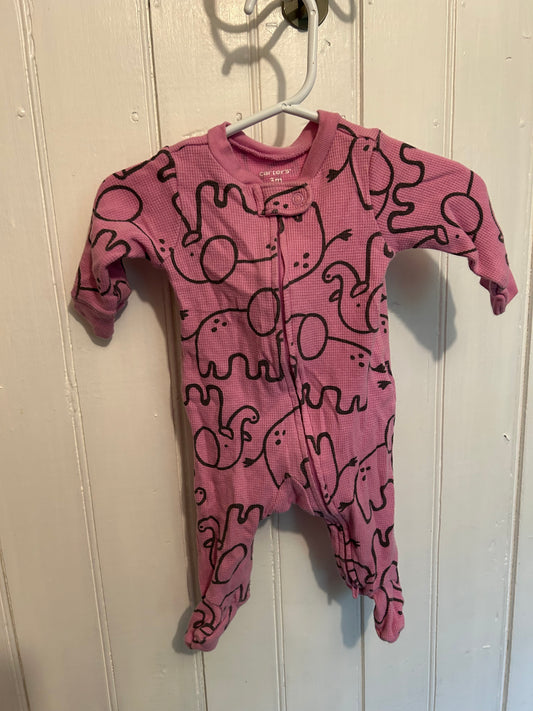 Carters 3m pink elephant waffle knit sleeper