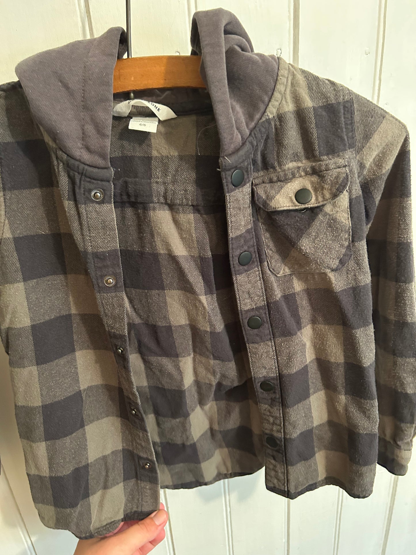 Ripzone 6 green & grey gingham hooded flannel