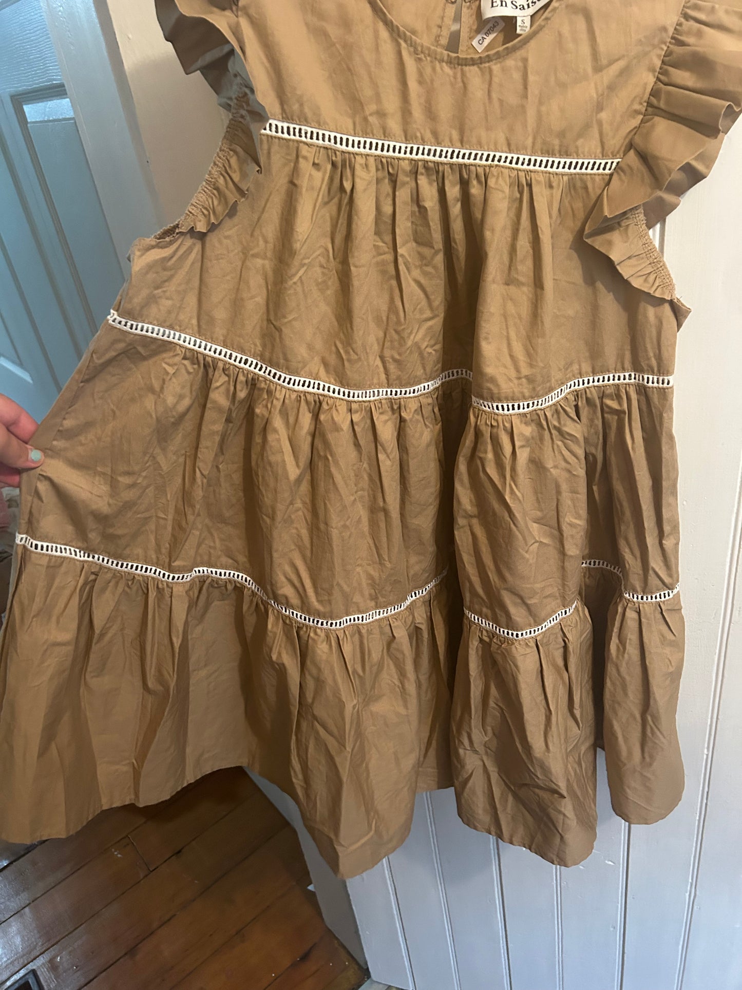 En Saison small tan babydoll mini dress