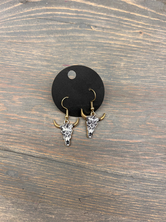 Black Aztec bull skull earrings