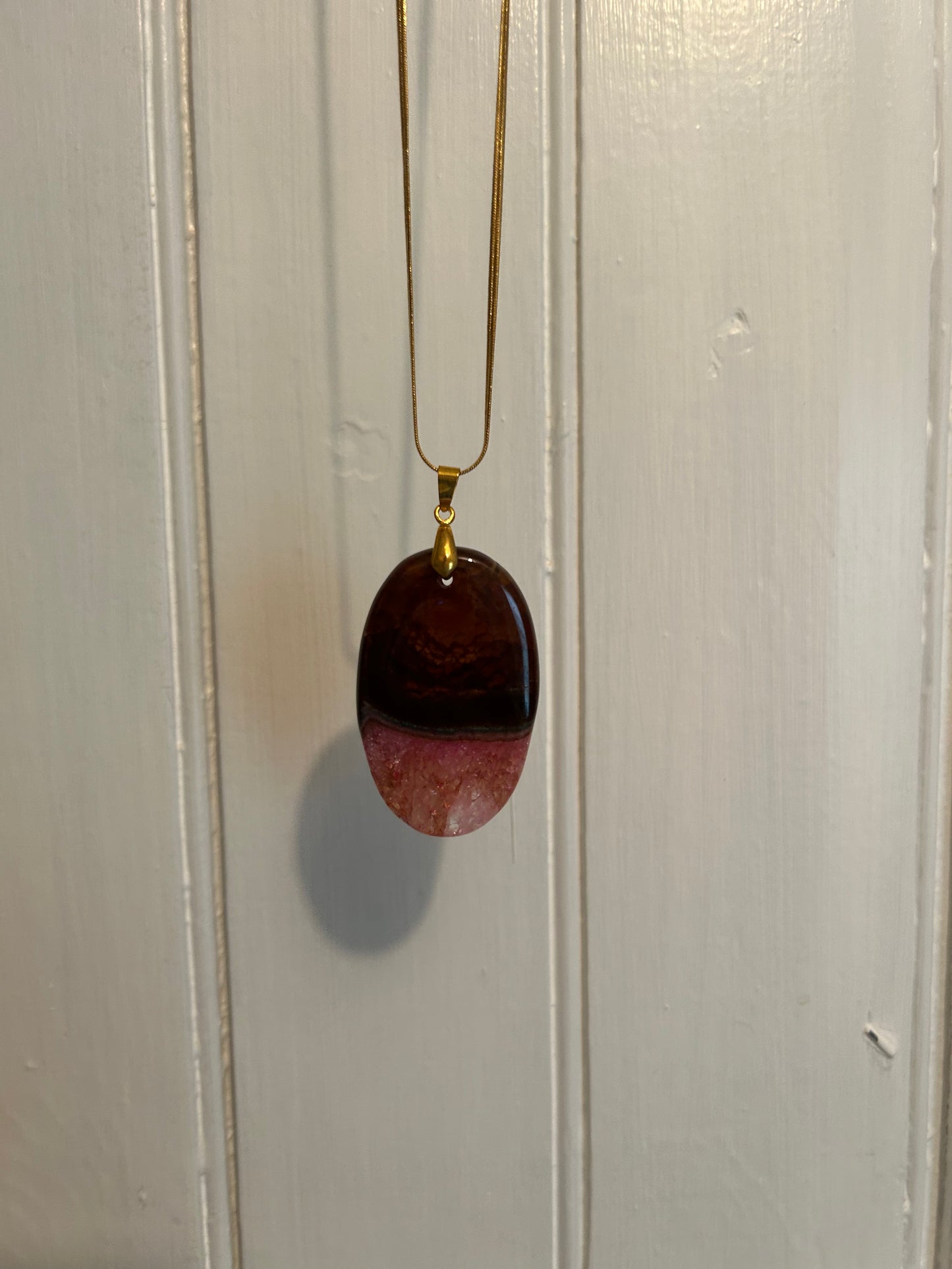 Handmade brown & pink oval gemstone necklace