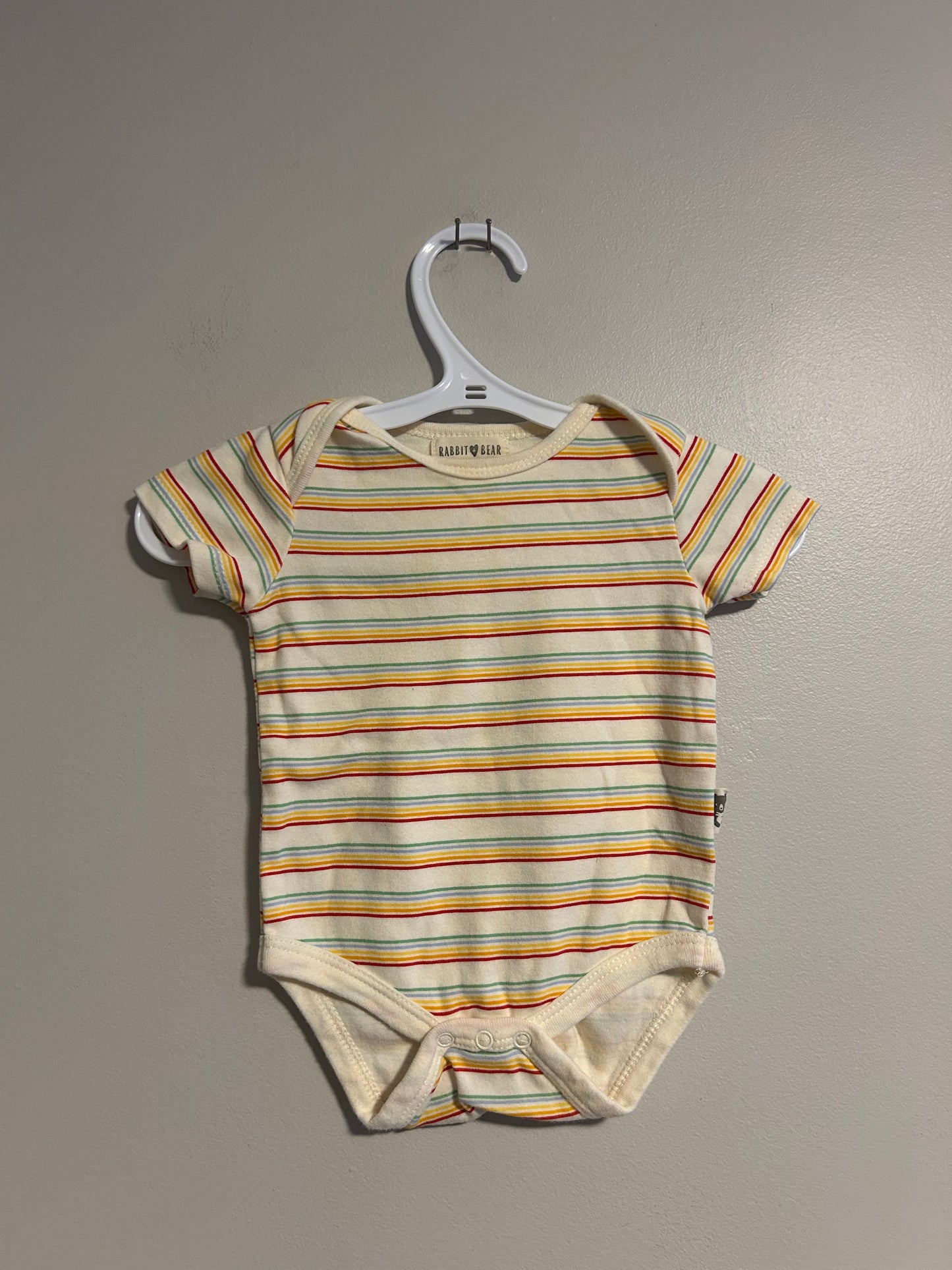Rabbit & bear 3/6m striped onesie