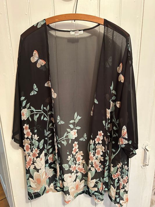 Warehouse one Xl/xxl black floral sheer kimono