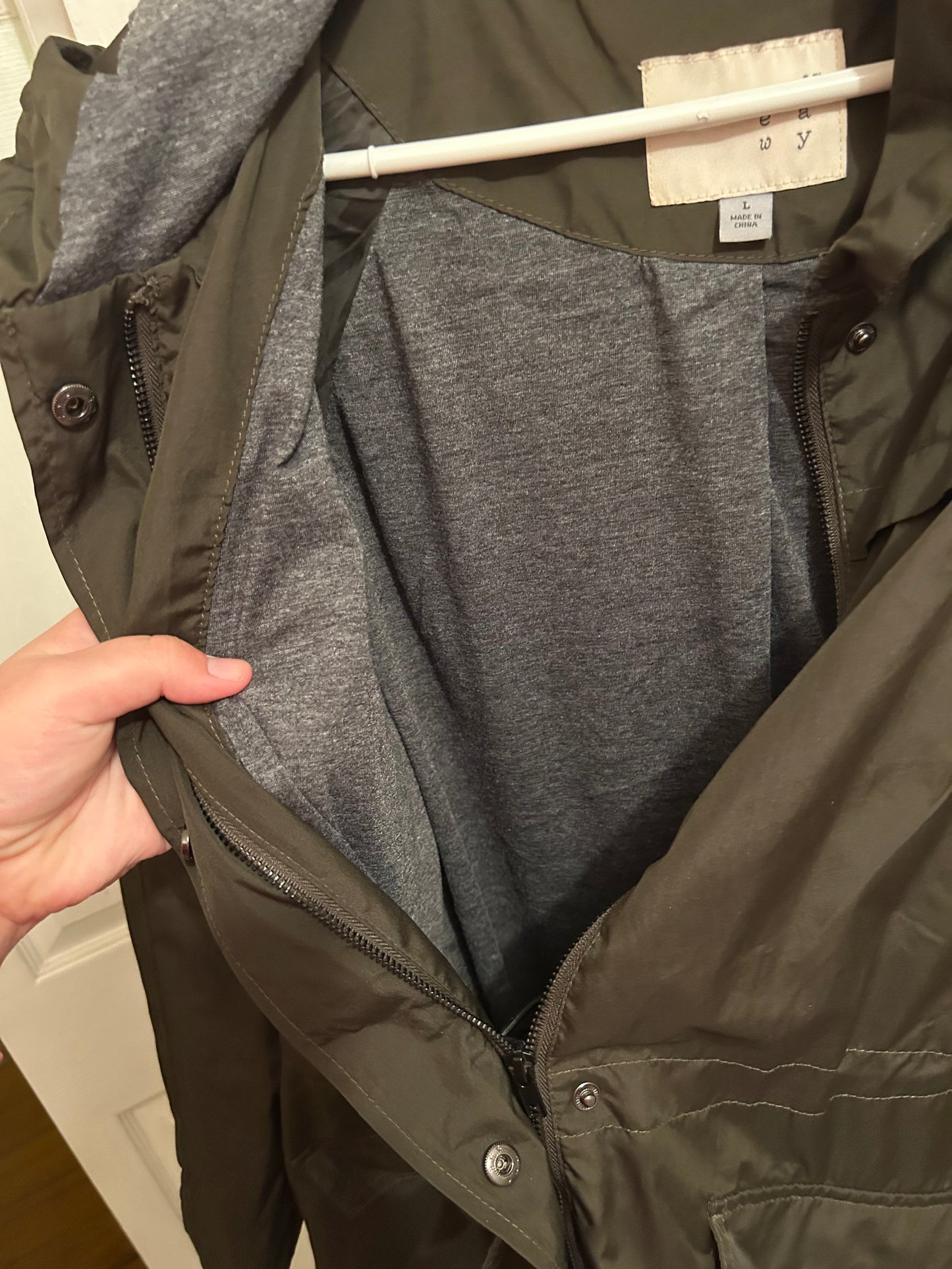 A new day large dark olive green windbreaker jacket