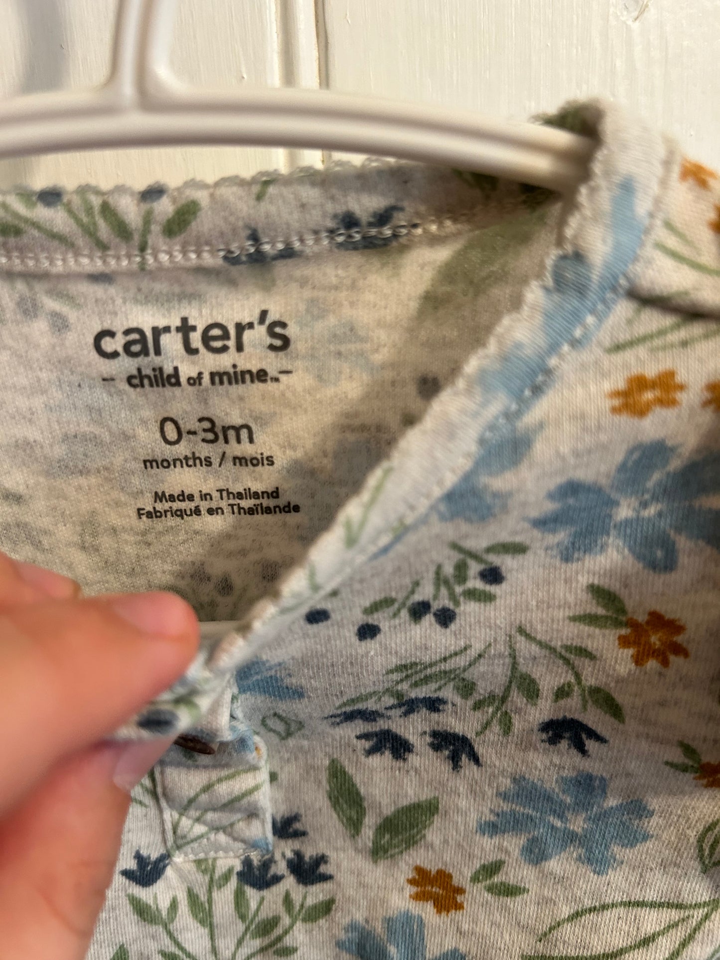 Carters 0/3m blue floral onesie