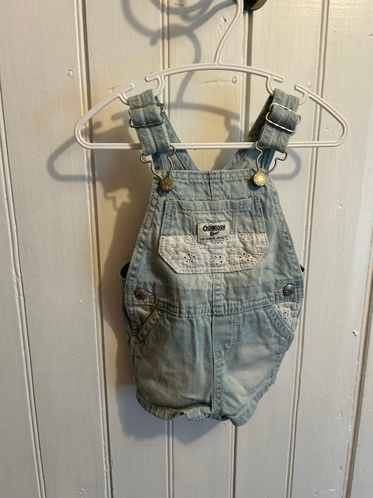 Oshkosh 6m light wash lace short denim overalls