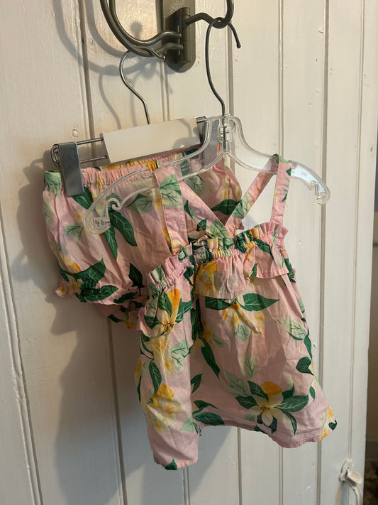 Old navy 3/6m pink tropical floral 2pc set