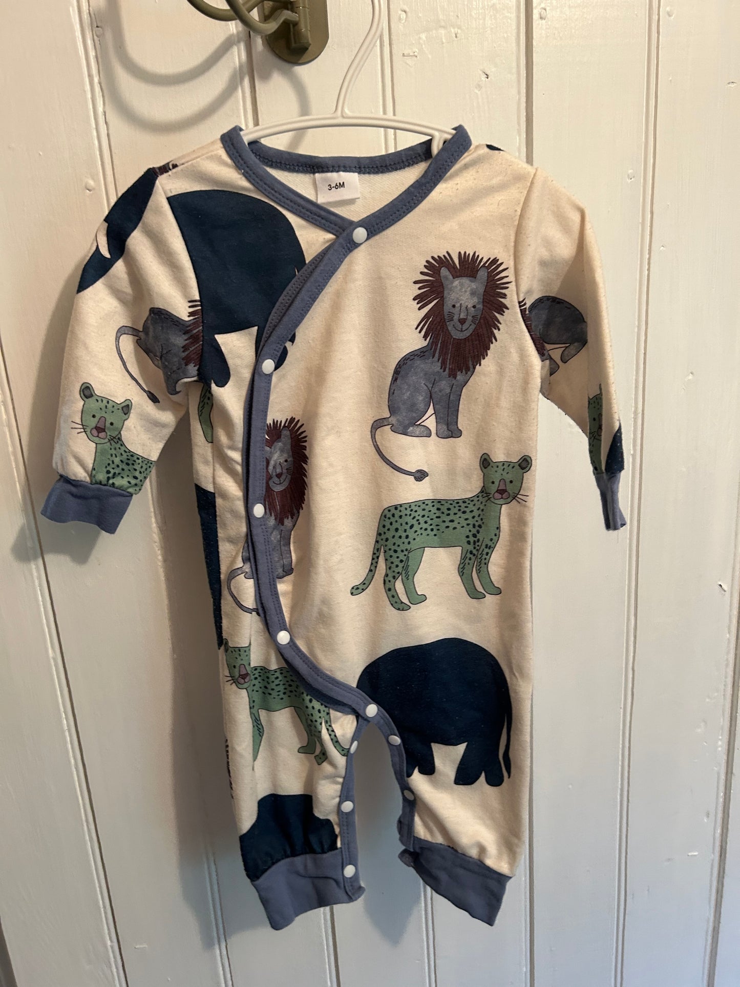 3/6m blue & green animal romper