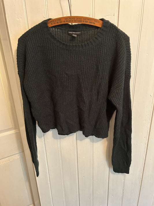 Streetwear society medium dark green knit cropped sweater