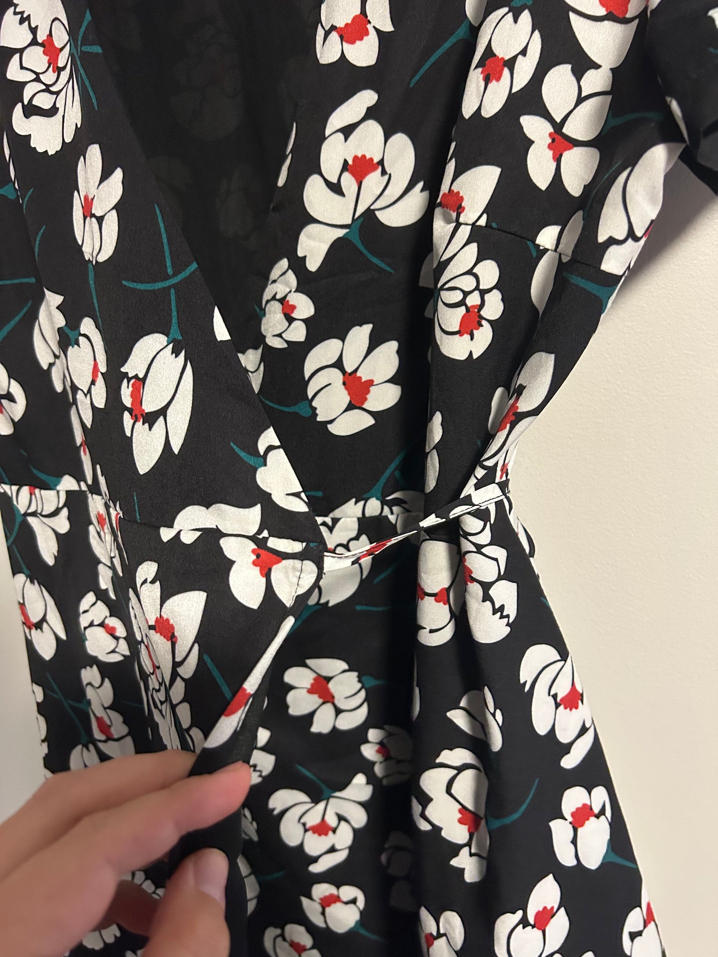 Pink martini large black floral wrap dress