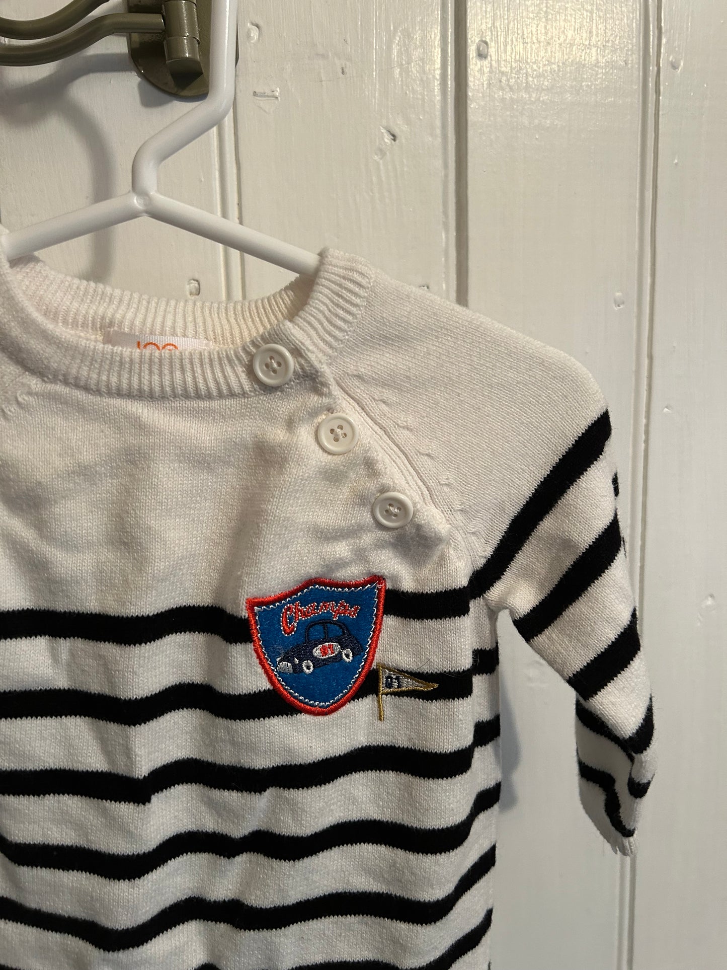 Joe fresh 0/3m navy & white striped knit car romper