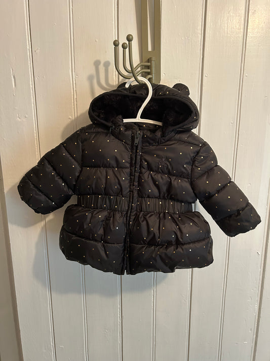 Gap 0/6m black polka dot winter puffer jacket