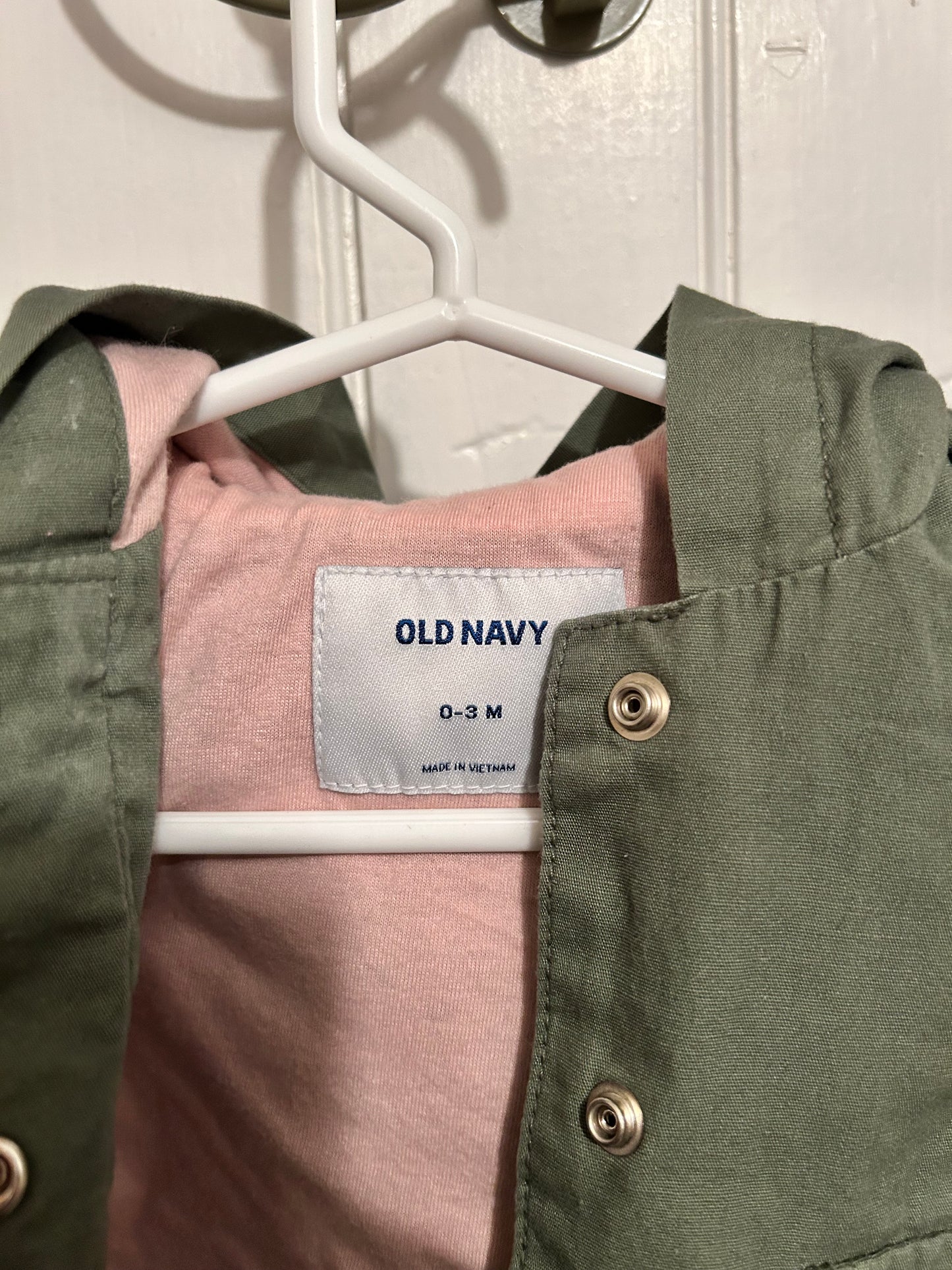 Old navy 0/3m olive green button up lightweight jacket