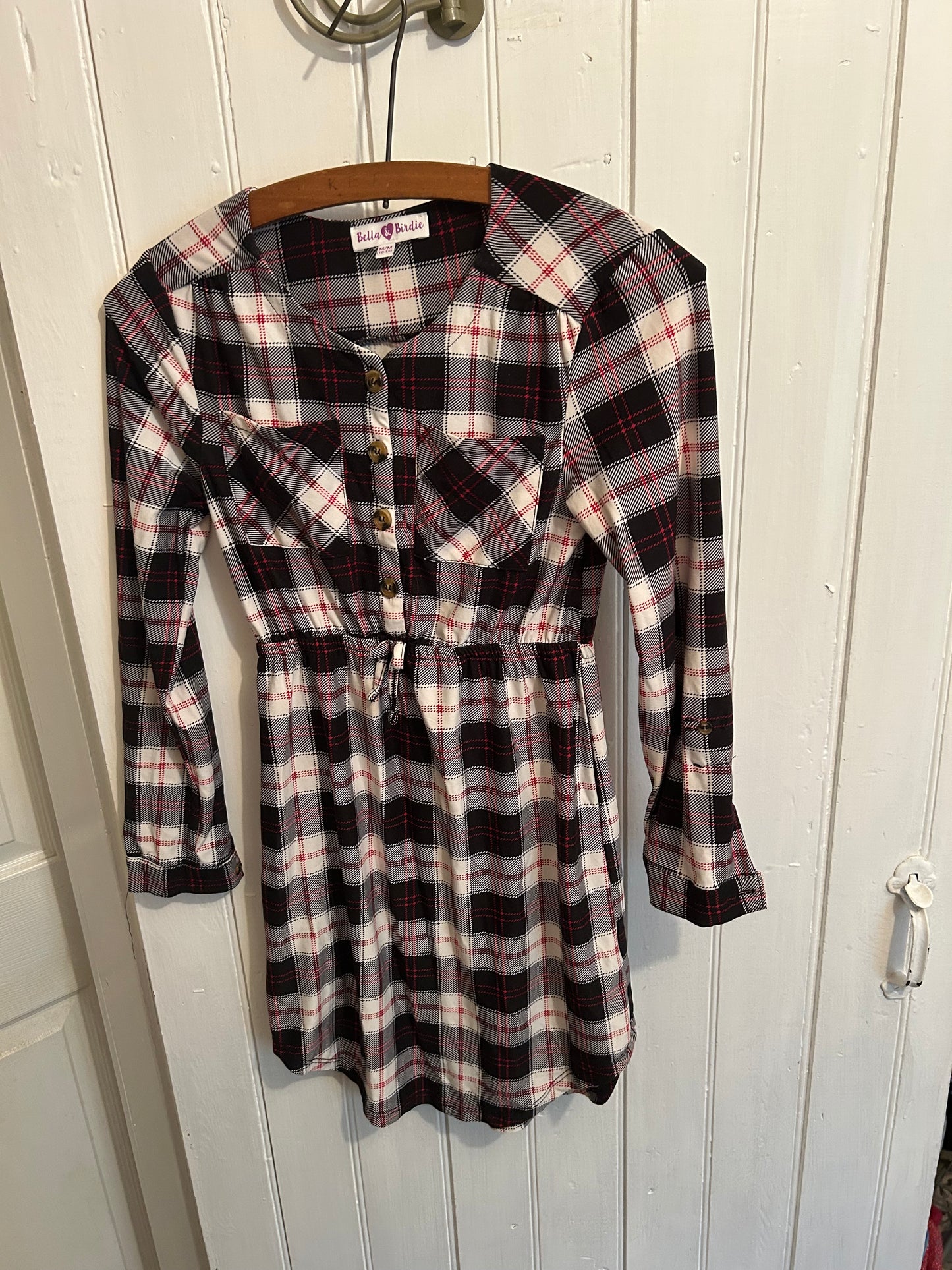 Bella & birdie girls 10/12 black & red plaid dress