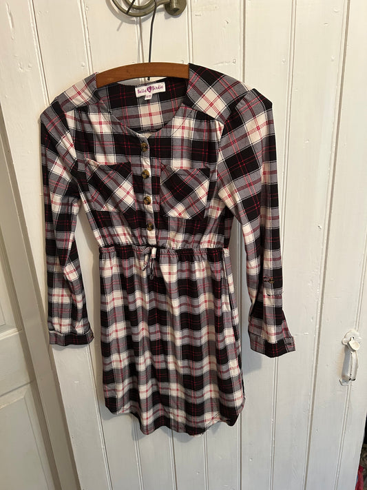 Bella & birdie girls 10/12 black & red plaid dress